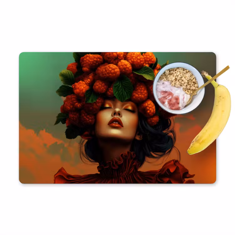 Vrouw - Frambozen - Bladeren Placemat vinyl groot -zzzproduct_Kitchenyeah-website