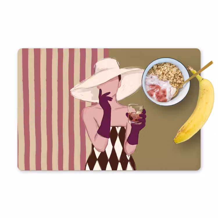 Vrouw - Hoed - Mode - Abstract - Kleurrijk Placemat vinyl groot -zzzproduct_Kitchenyeah-website