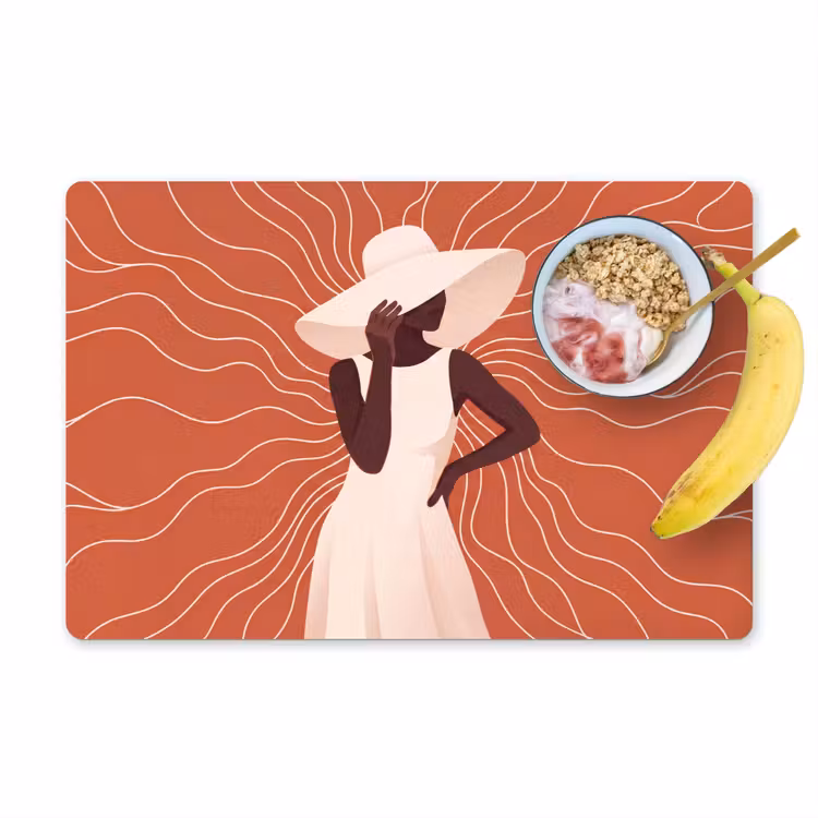 Vrouw - Hoed - Portret - Modern - Beige Placemat vinyl groot -zzzproduct_Kitchenyeah-website