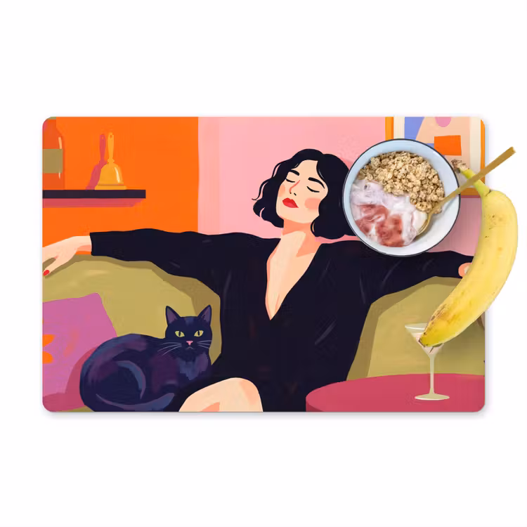 Vrouw - Kat - Interieur - Modern - Kleurrijk Placemat vinyl groot -zzzproduct_Kitchenyeah-website