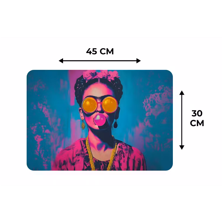 Vrouw - Kauwgom - Zonnebril - Oranje Placemat vinyl groot -specs