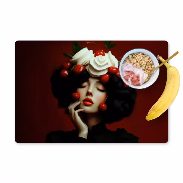 Vrouw - Kersen - Slagroom Placemat vinyl groot -zzzproduct_Kitchenyeah-website