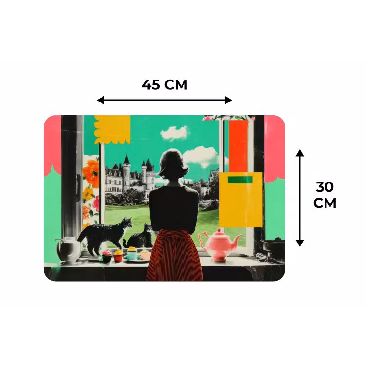 Vrouw - Keuken - Katten - Doorkijk Placemat vinyl groot -specs