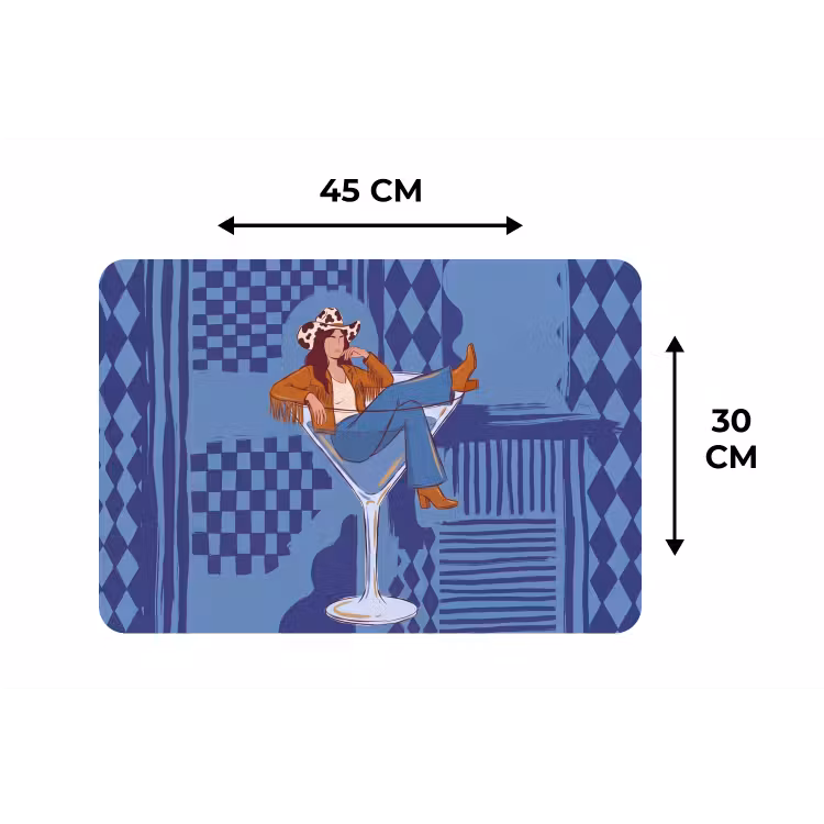 Vrouw - Martini glas - Abstract - Blauw - Kunst Placemat vinyl groot -specs