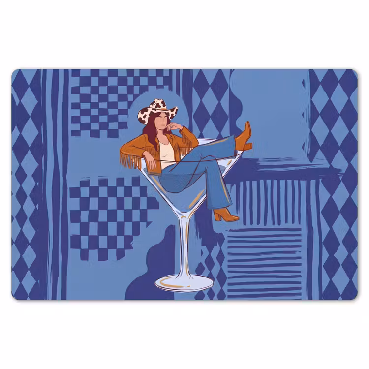 Vrouw - Martini glas - Abstract - Blauw - Kunst Placemat vinyl groot -zzsfeer1_Kitchenyeah-website