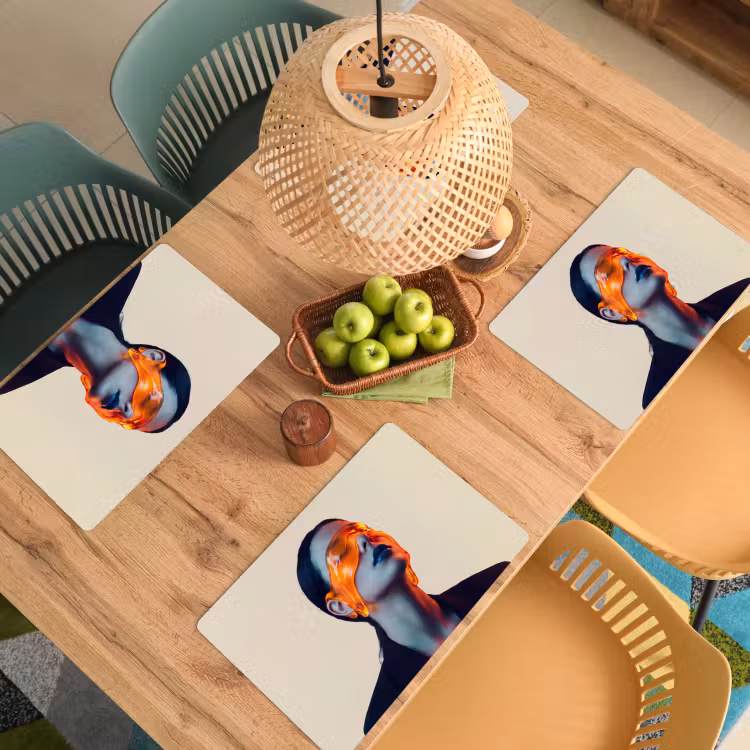 Vrouw - Oranje - Abstract - Modern - Kleurrijk Placemat vinyl groot -zzsfeer5_Kitchenyeah-website