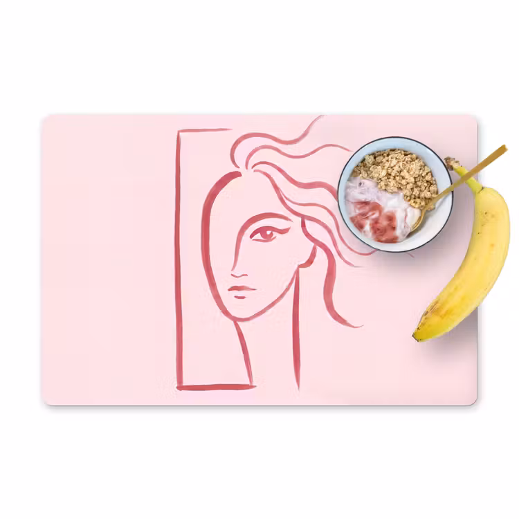 Vrouw - Portret - Abstract - Lijnkunst - Rood Placemat vinyl groot -zzzproduct_Kitchenyeah-website