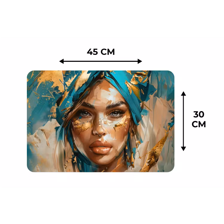 Vrouw - Portret - Goud - Luxe - Blauw Placemat vinyl groot -specs