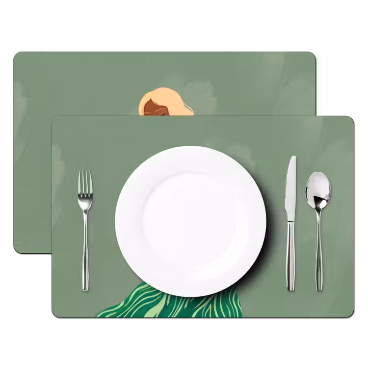 Vrouw - Portret - Illustratie - Modern - Groen Placemat vinyl groot -zzsfeer2_Kitchenyeah-website