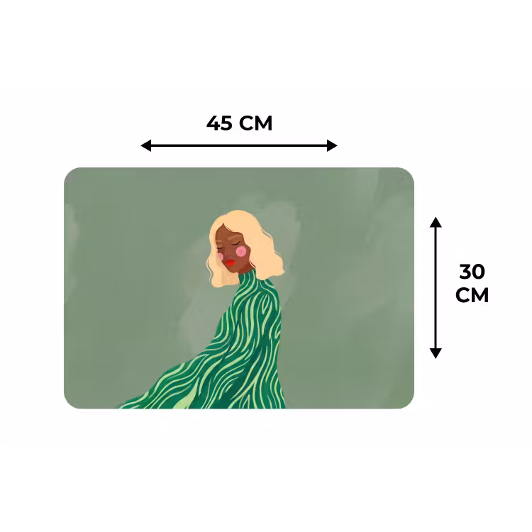 Vrouw - Portret - Illustratie - Modern - Groen Placemat vinyl groot -specs