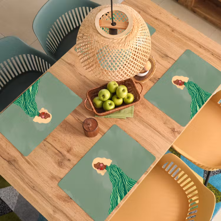 Vrouw - Portret - Illustratie - Modern - Groen Placemat vinyl groot -zzsfeer5_Kitchenyeah-website