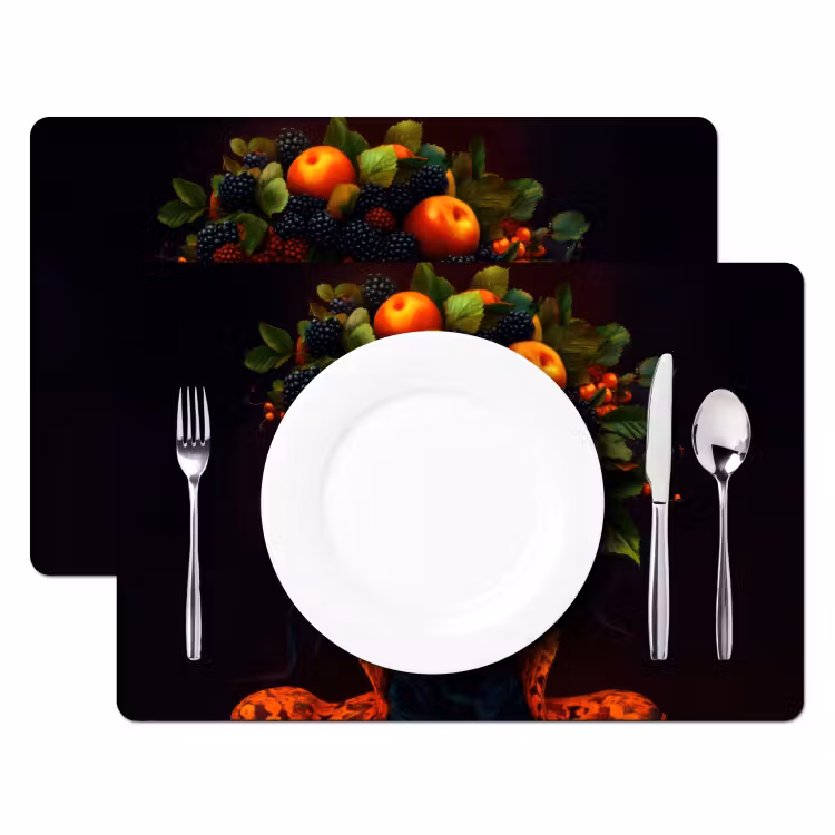 Vrouw - Zwart - Bessen - Bramen - Appels Placemat vinyl groot -zzsfeer2_Kitchenyeah-website