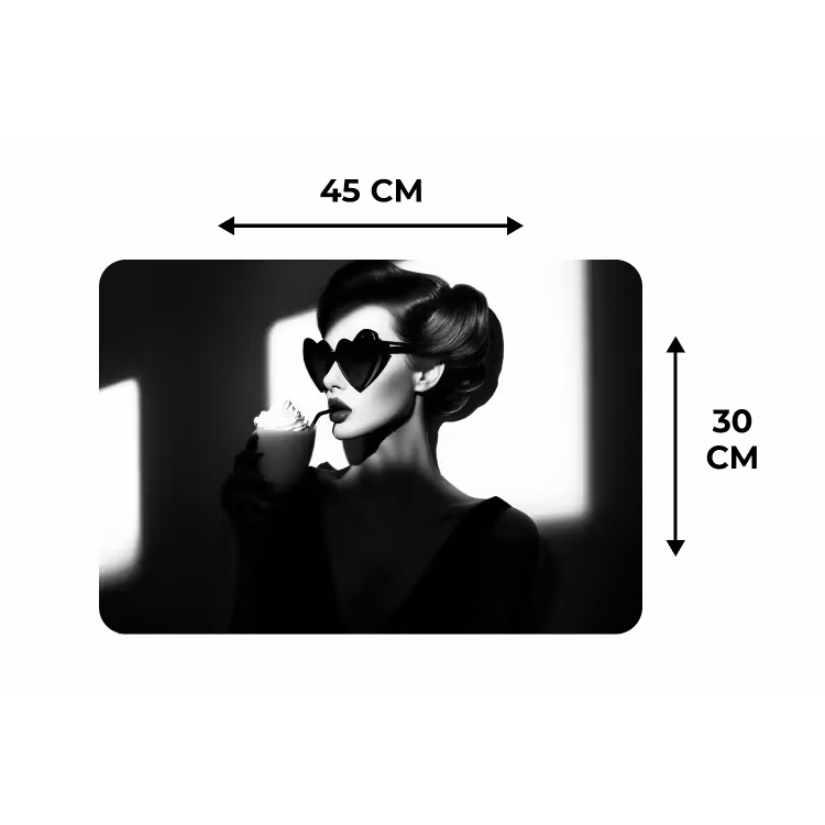 Vrouw - Zwart - Hart Placemat vinyl groot -specs