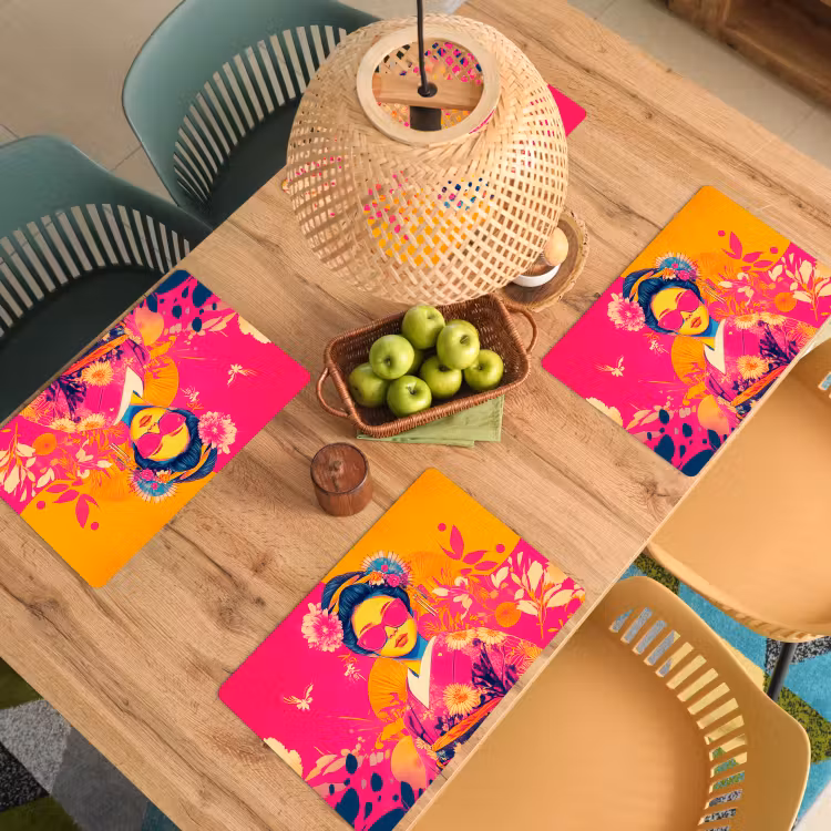 Vrouw - Zonnebril - Abstract - Oranje Placemat vinyl groot -zzsfeer5_Kitchenyeah-website