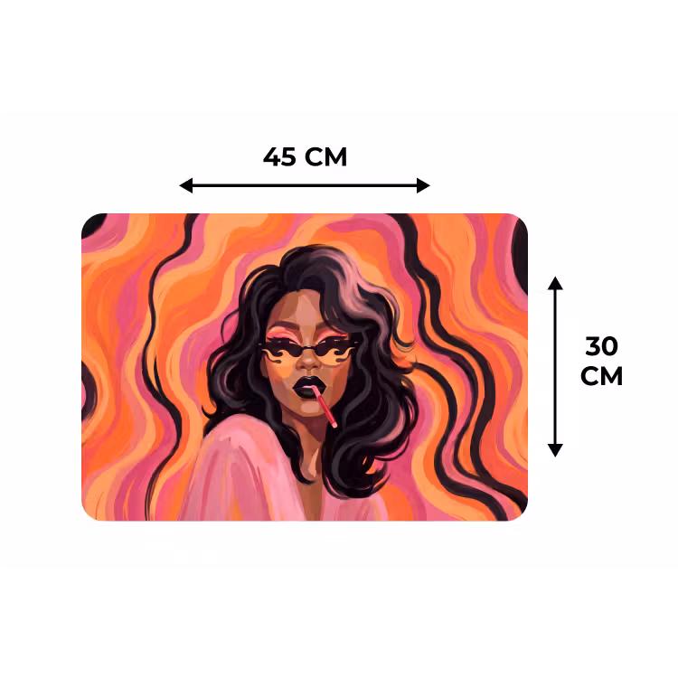 Vrouw - Zonnebril - Modern - Portret - Oranje Placemat vinyl groot -specs