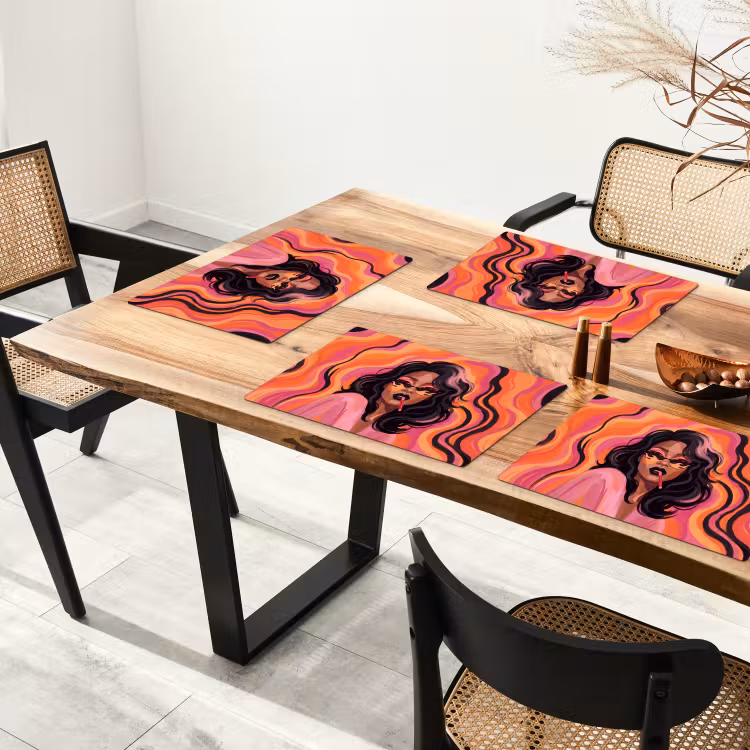 Vrouw - Zonnebril - Modern - Portret - Oranje Placemat vinyl groot -zzsfeer4_Kitchenyeah-website