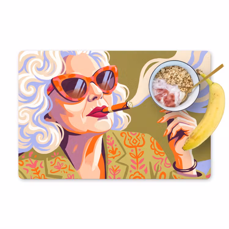 Vrouw - Zonnebril - Portret - Modern - Kleurrijk Placemat vinyl groot -zzzproduct_Kitchenyeah-website