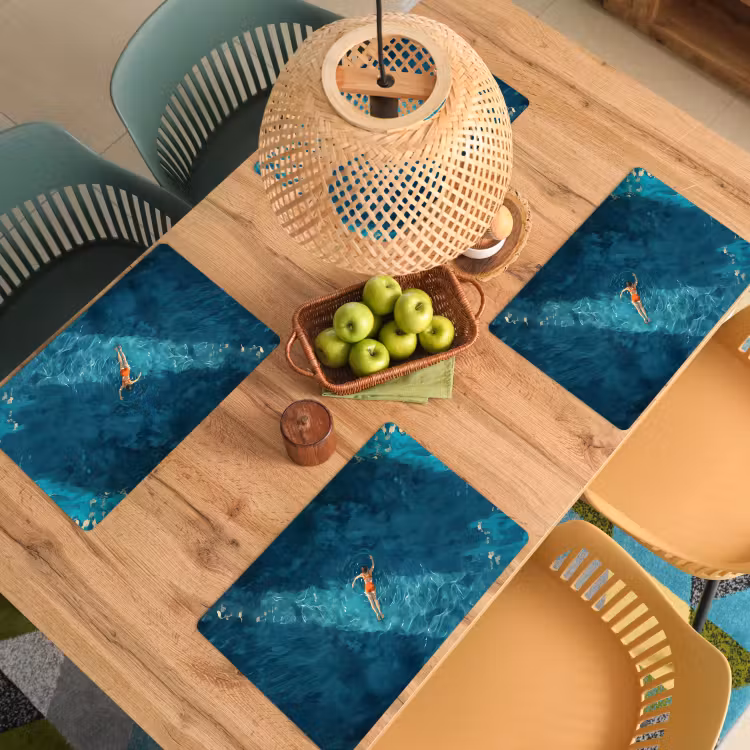 Vrouw - Water - Bikini - Oranje Placemat vinyl groot -zzsfeer5_Kitchenyeah-website