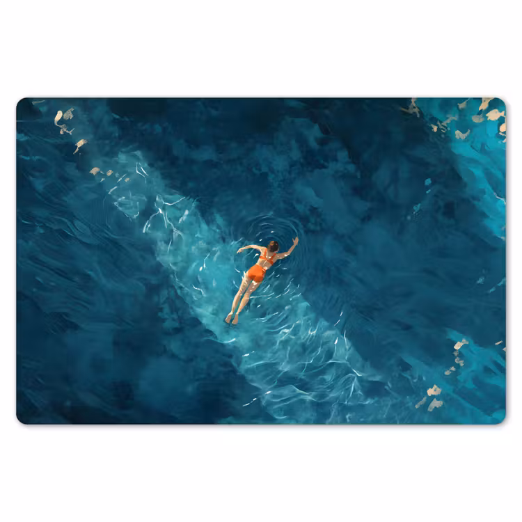 Vrouw - Water - Bikini - Oranje Placemat vinyl groot -zzsfeer1_Kitchenyeah-website
