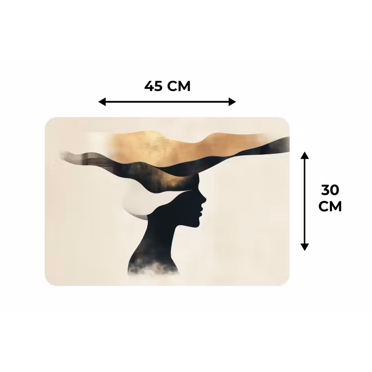 Vrouw - Golven - Zwart Placemat vinyl groot -specs