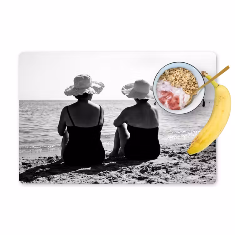 Vrouwen - Zonnehoed - Strand - Zwart - Wit Placemat vinyl groot -zzzproduct_Kitchenyeah-website