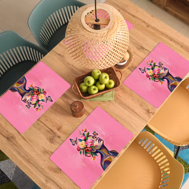 Vrouwengezicht - Vlinders - Kleurrijk Placemat vinyl groot -zzsfeer5_Kitchenyeah-website