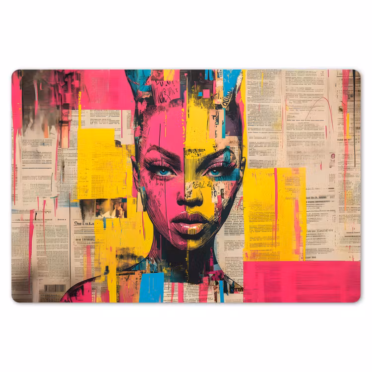Vrouwengezicht - Krantenpapier - Abstract - Roze Placemat vinyl groot -zzsfeer1_Kitchenyeah-website
