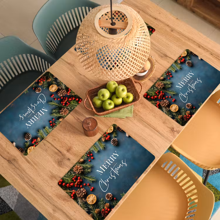 Merry Christmas - Blauw - Kerst - Winter Placemat vinyl groot -zzsfeer5_Kitchenyeah-website