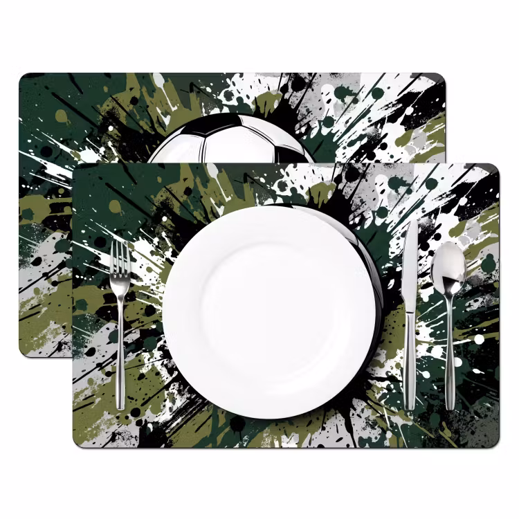 Voetbal - Verf - Spetters - Groen Placemat vinyl groot -zzsfeer2_Kitchenyeah-website