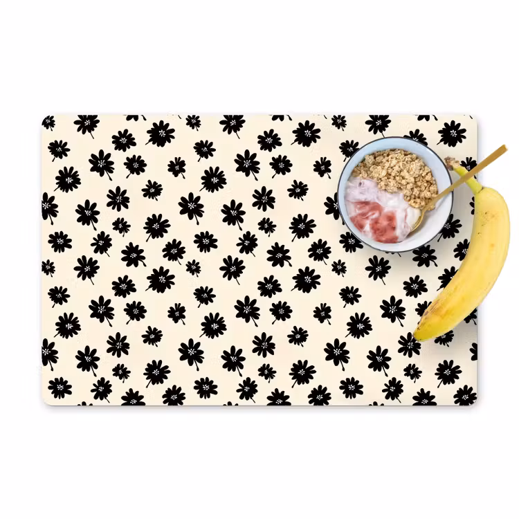 Madeliefjes - Grafisch - Zwart - Beige Placemat vinyl groot 368 -zzzproduct_Kitchenyeah-website