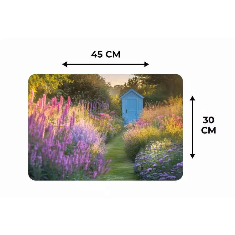 Tuinhuisje - Blauw - Bloemen Placemat vinyl groot -specs