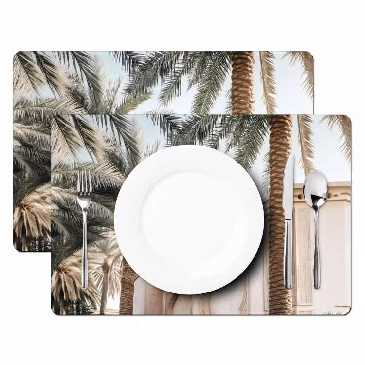 Gebouw - Palmbomen - Beige - Zon Placemat vinyl groot -zzsfeer2_Kitchenyeah-website