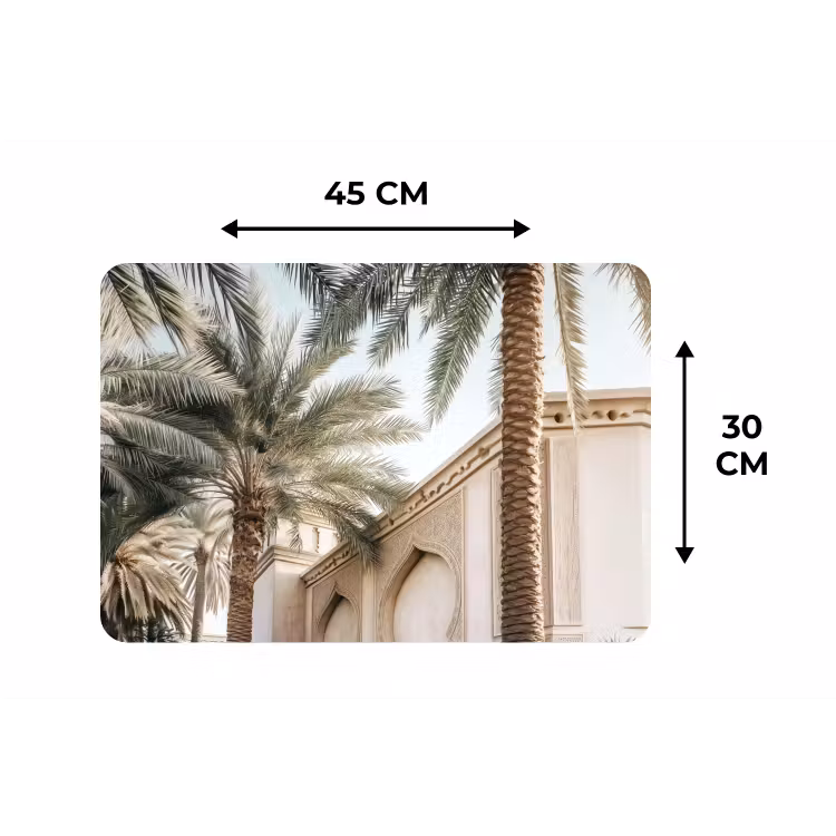 Gebouw - Palmbomen - Beige - Zon Placemat vinyl groot -specs
