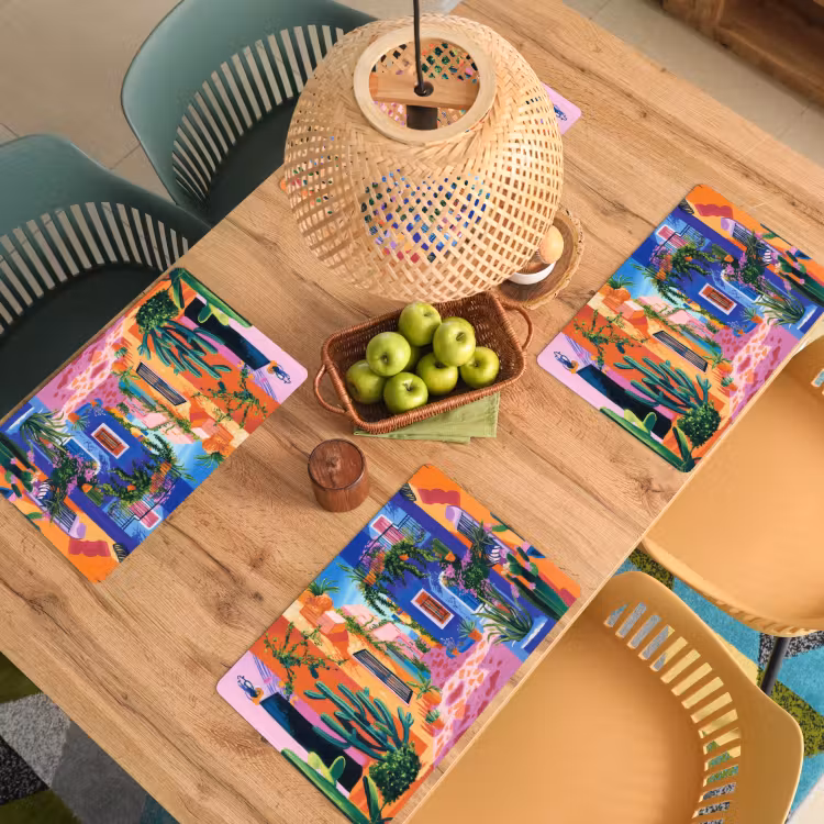 Geel - Blauw - Oranje - Huis Placemat vinyl groot -zzsfeer5_Kitchenyeah-website