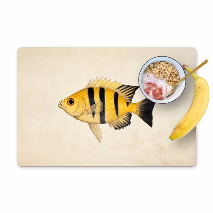 Geel - Vis - Strepen - Tropisch Placemat vinyl groot -zzzproduct_Kitchenyeah-website