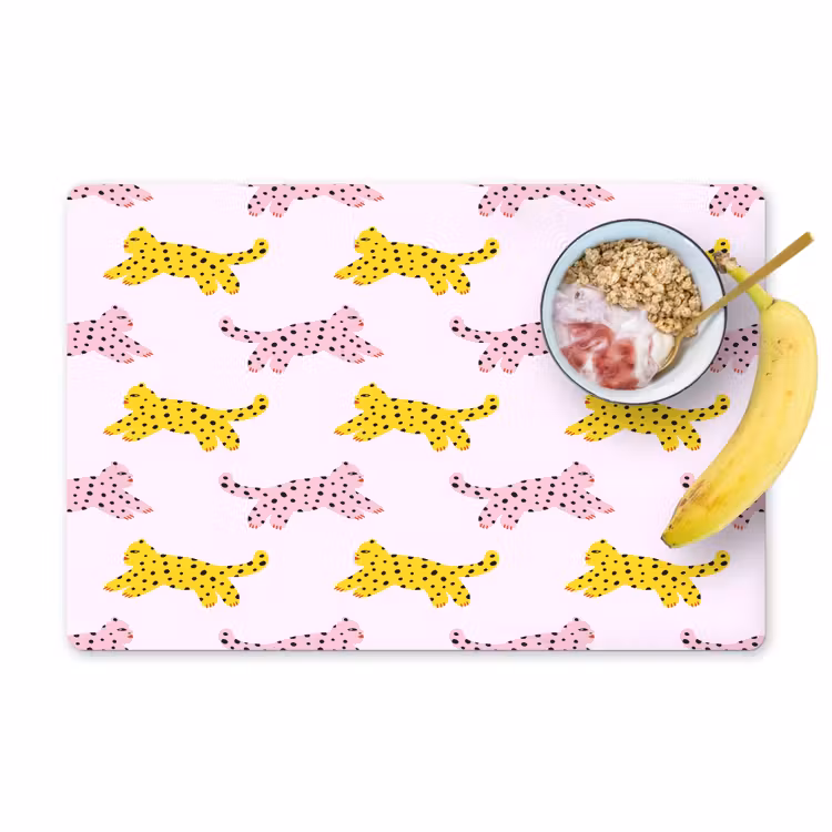 Geel - Roze - Katten - Wit Placemat vinyl groot 368 -zzzproduct_Kitchenyeah-website