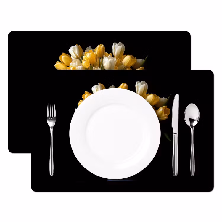 Geel - Tulpen - Vaas - Bloemen Placemat vinyl groot -zzsfeer2_Kitchenyeah-website