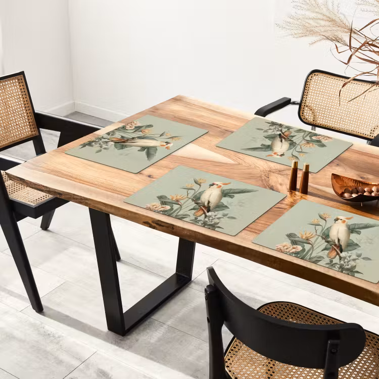 Gele kuifkaketoe - paradijsvogelbloemen - Groen Placemat vinyl groot -zzsfeer4_Kitchenyeah-website