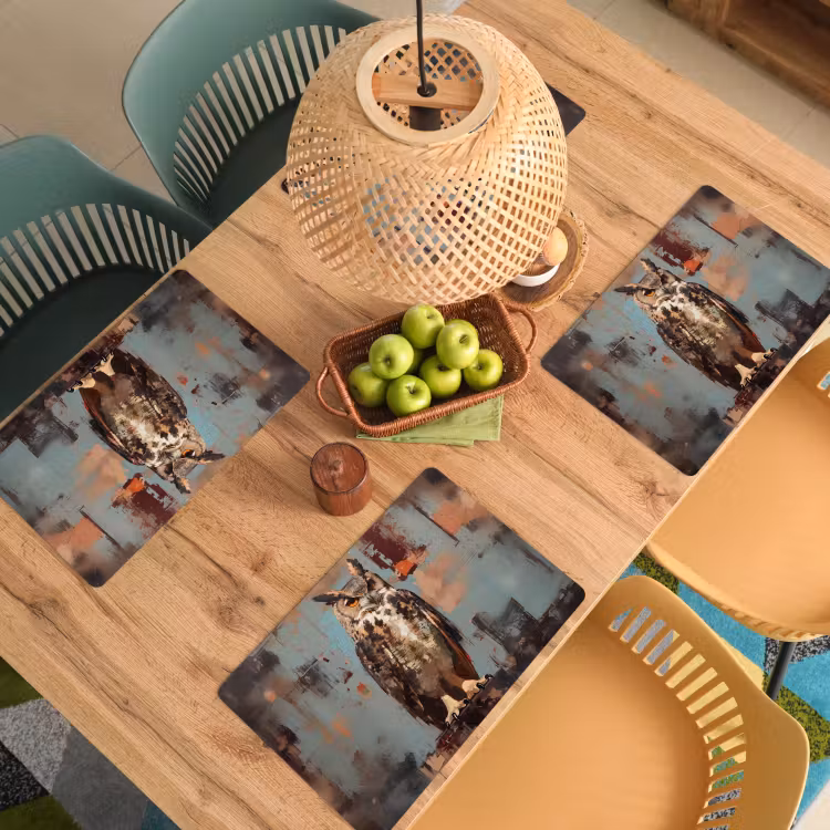 Geschilderd - Abstract - Uil - Bruin Placemat vinyl groot -zzsfeer5_Kitchenyeah-website