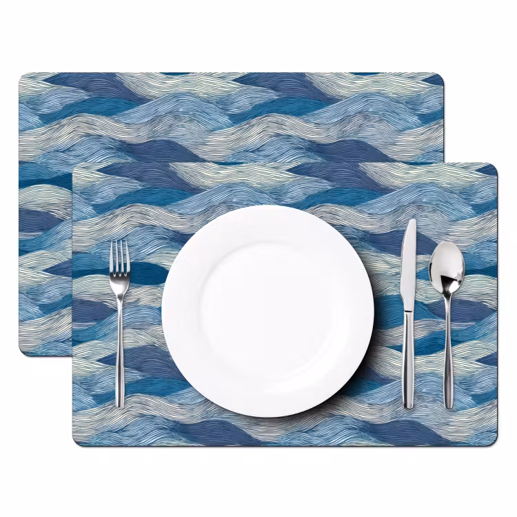 Getekend - Blauw - Wit - Golvend - Streepjes Placemat vinyl groot 368 -zzsfeer2_Kitchenyeah-website