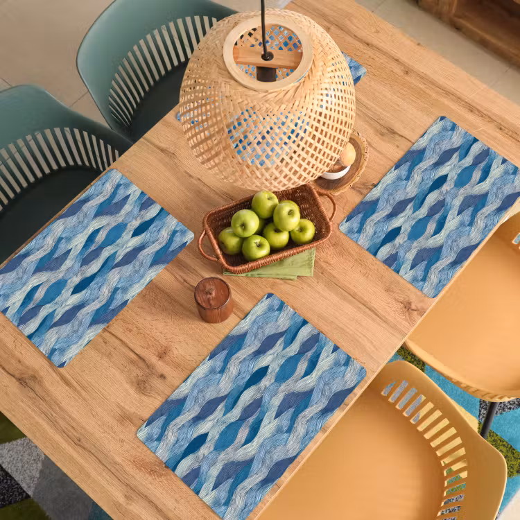 Getekend - Blauw - Wit - Golvend - Streepjes Placemat vinyl groot 368 -zzsfeer5_Kitchenyeah-website