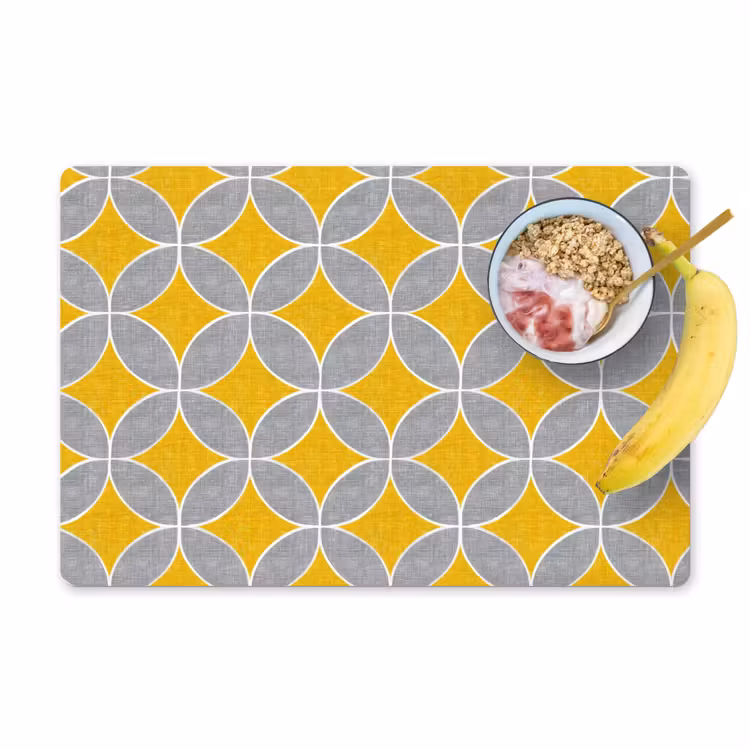 Geometrisch - Cirkels - Textuur - Grijs - Geel Placemat vinyl groot 368 -zzzproduct_Kitchenyeah-website