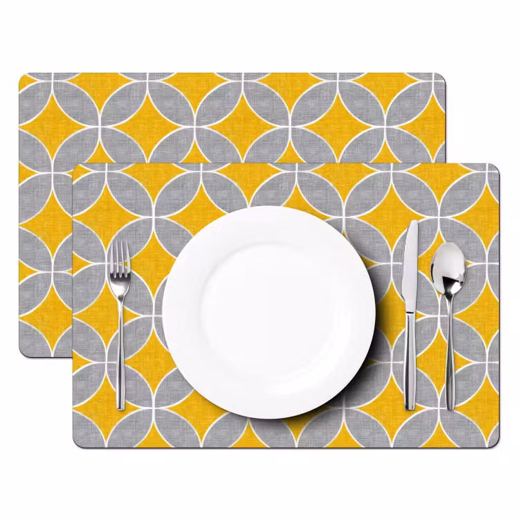 Geometrisch - Cirkels - Textuur - Grijs - Geel Placemat vinyl groot 368 -zzsfeer2_Kitchenyeah-website