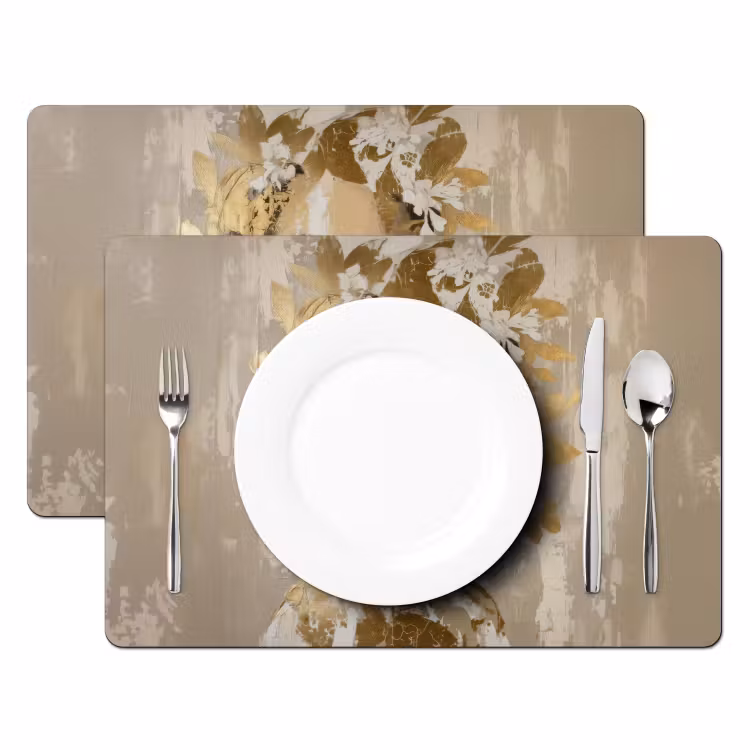 Gezicht - Vrouw - Bladeren - Goud Placemat vinyl groot -zzsfeer2_Kitchenyeah-website