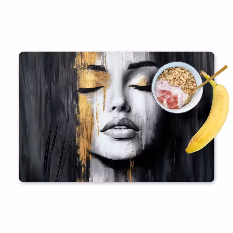 Gezicht - Vrouw - Penseelstreken - Abstract Placemat vinyl groot -zzzproduct_Kitchenyeah-website