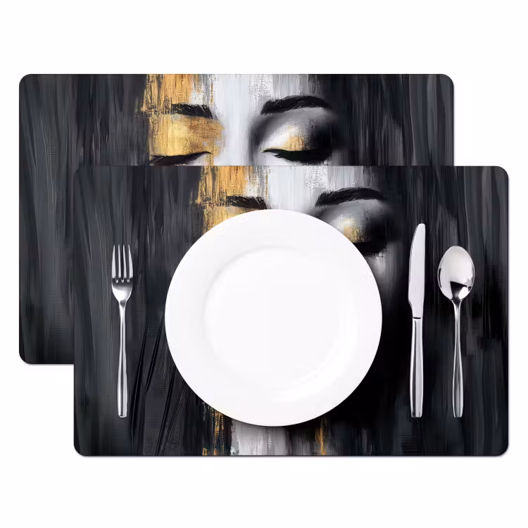 Gezicht - Vrouw - Penseelstreken - Abstract Placemat vinyl groot -zzsfeer2_Kitchenyeah-website