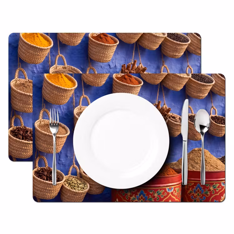 Tischset - 6 Stück - Gewürze – Körbe – Markt - Kruiden - Manden - Markt Placemat vinyl groot
