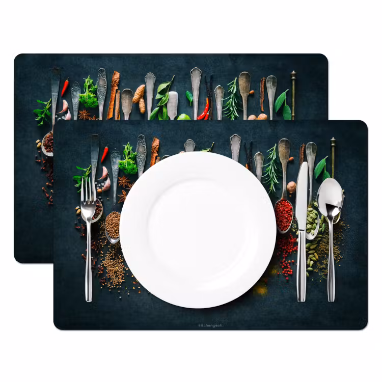 Kruiden - Lepels - Kleurrijk Placemat vinyl groot -zzsfeer2_Kitchenyeah-website