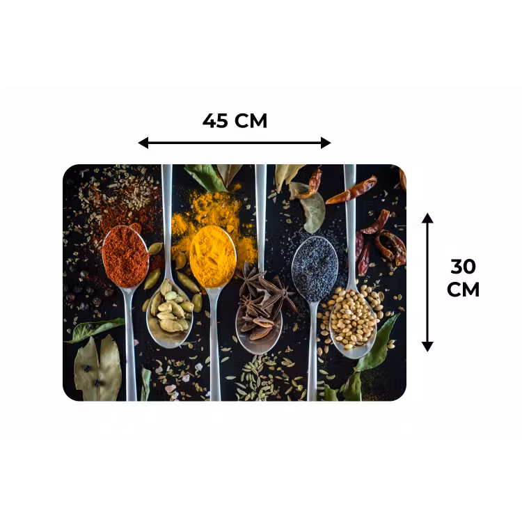 Kruiden - Lepel - Specerijen - Zwart - Keuken Placemat vinyl groot -specs