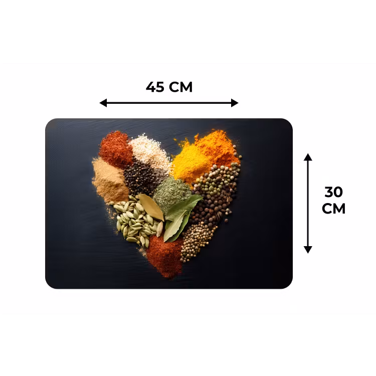 Specerijen - Mix - Hartvorm - Zwart Placemat vinyl groot -specs
